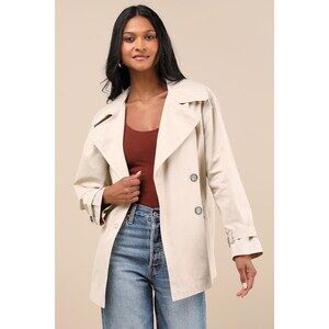 NWT Lulus Poised Forecast Beige Twill Cropped Trench Jacket - Size M